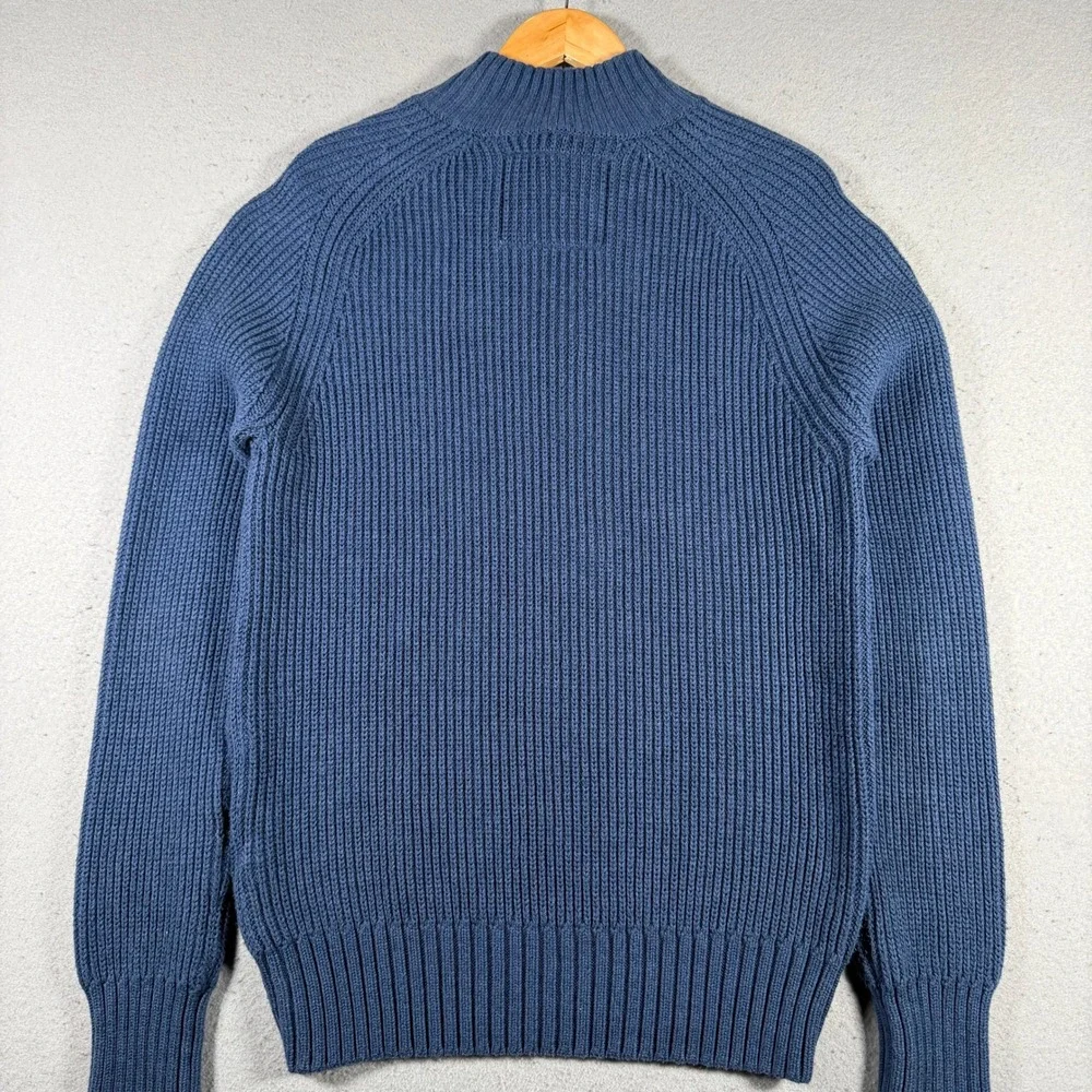 American Eagle Outfitters Men Blue Ribbed Mock‎ Neck Button Up Sweater Large